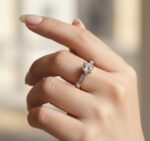 Round Solitaire Ring with Silver Pavé Band
