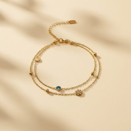 Double Layered Blue Zircon Gold Bracelet