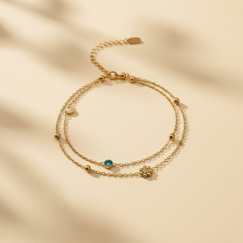 Double Layered Blue Zircon Gold Bracelet