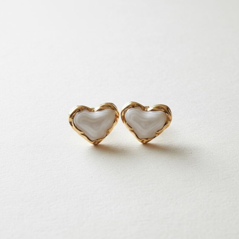 Vintage Organic Gold Heart Stud Earrings