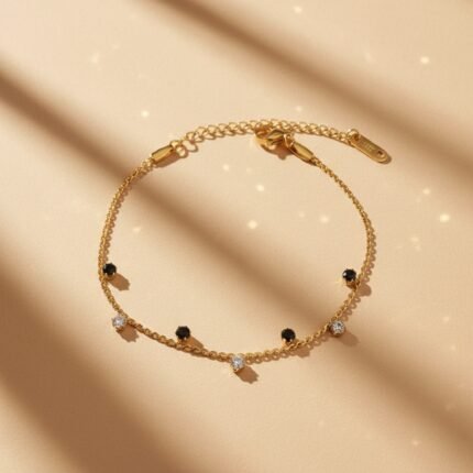 Gold Plated Black and White Charm Bracelet