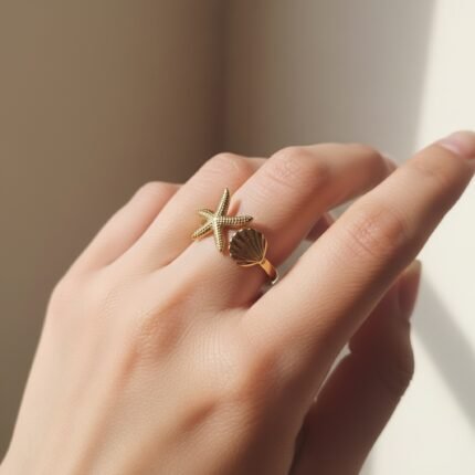Starfish and Seashell Adjustable Ring