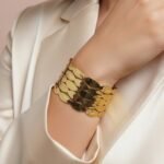 Gold Tone Layered Wide Cuff Bracelet