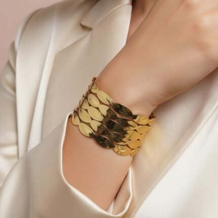 Gold Tone Layered Wide Cuff Bracelet