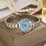Sleek Ice Blue Roman Dial Silver Bracelet Watch
