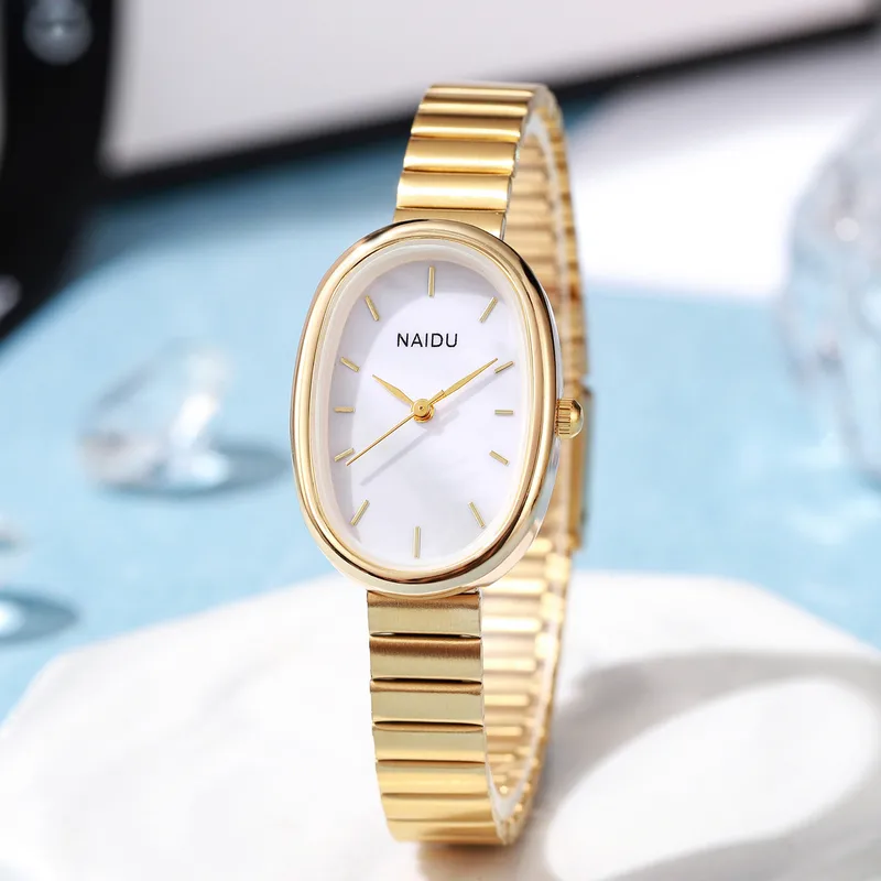 Naidu Elegant Gold Oval Single Folding Buckle Watch
