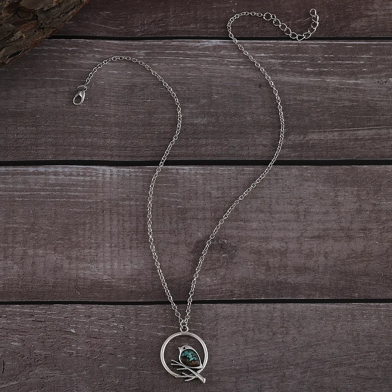 Vintage Tree Branch Bird Alloy Necklace