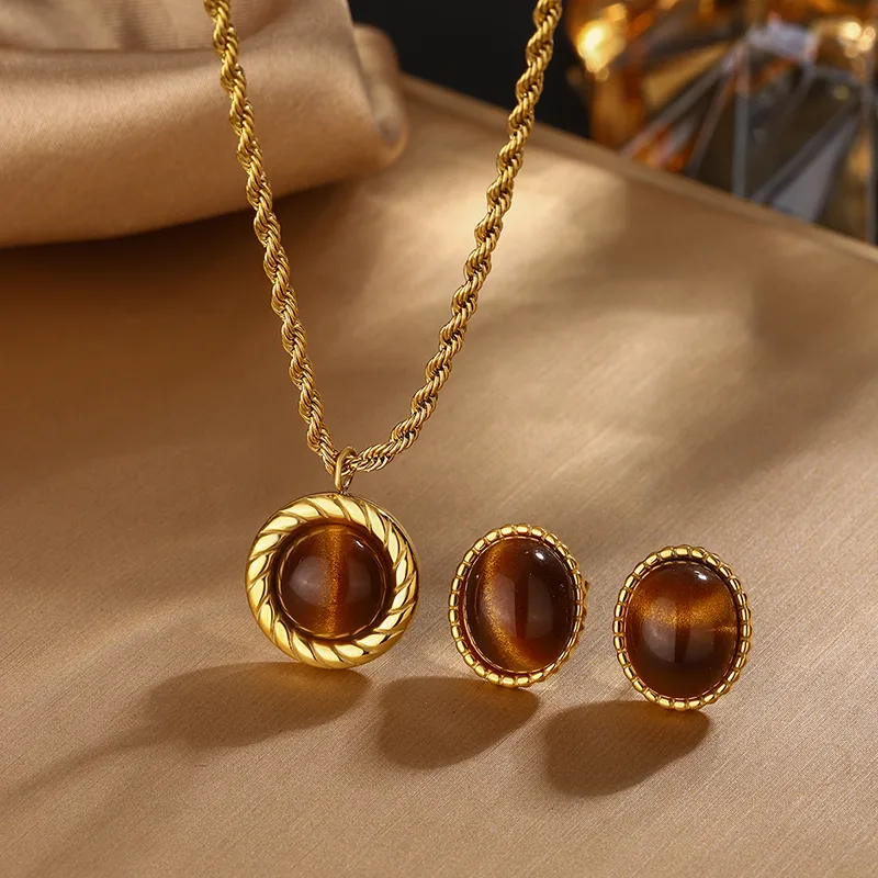 Vintage 18K Gold Plated Stainless Steel Jewelry Set