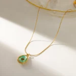 Radiant Teal Dried Flowers Gold Thread Chain Necklace