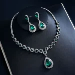 Emerald Diamond Banquet Necklace Earrings Set