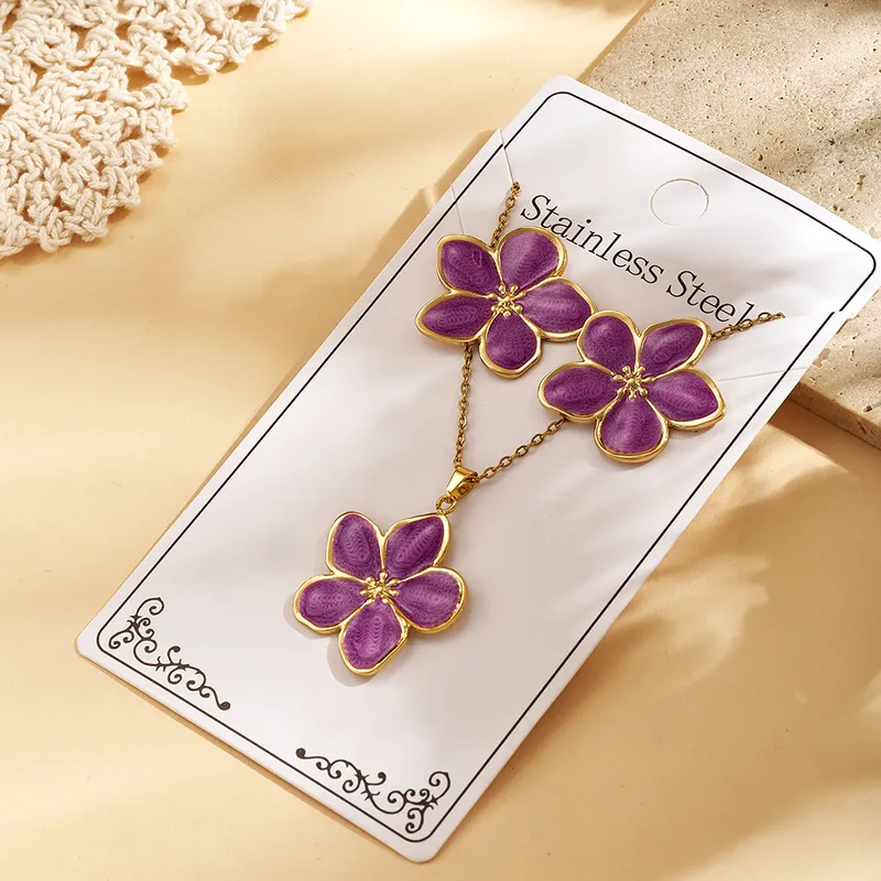 Golden-Edge Purple Blossom Stainless Set
