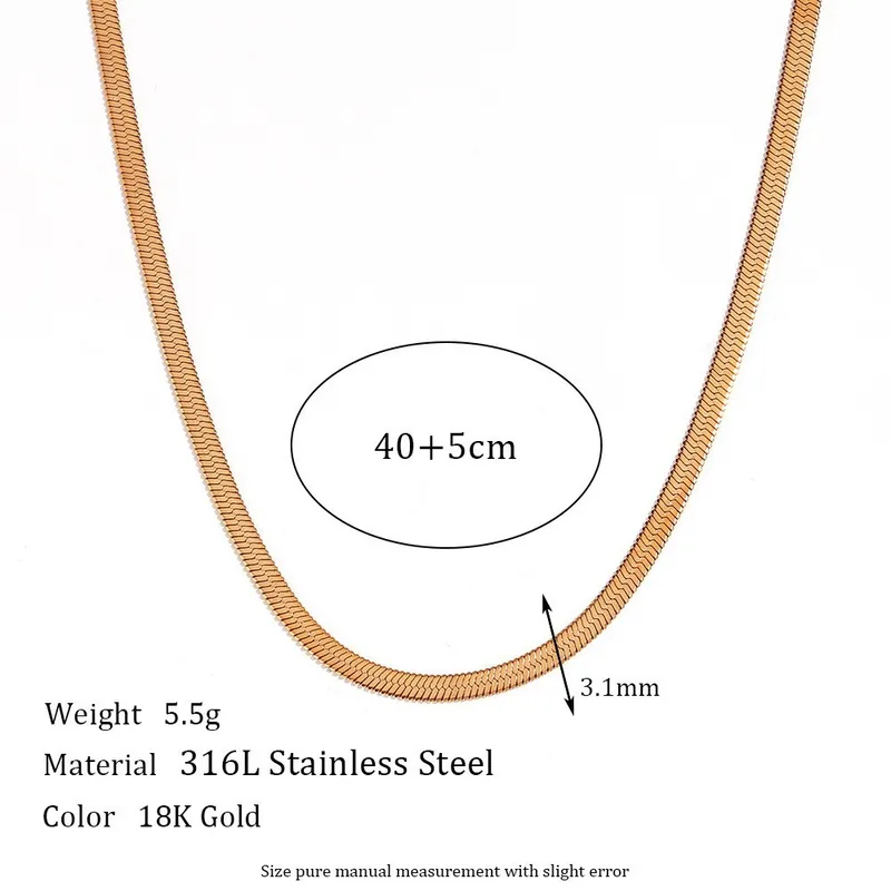 Premium 316L Gold Waterproof Herringbone Sleek Chain