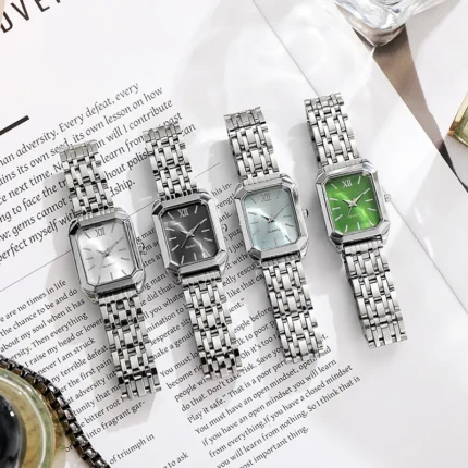 Luminous Retro Square Silver Steel Band Watch