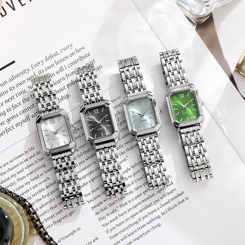 Luminous Retro Square Silver Steel Band Watch