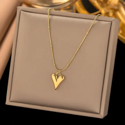 Luminous Non-Tarnish Snake Chain Stainless Steel Puffy Heart Pendant