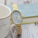 Naidu Elegant Gold Oval Single Folding Buckle Watch