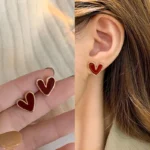 Wine Red Heart Earrings Studs