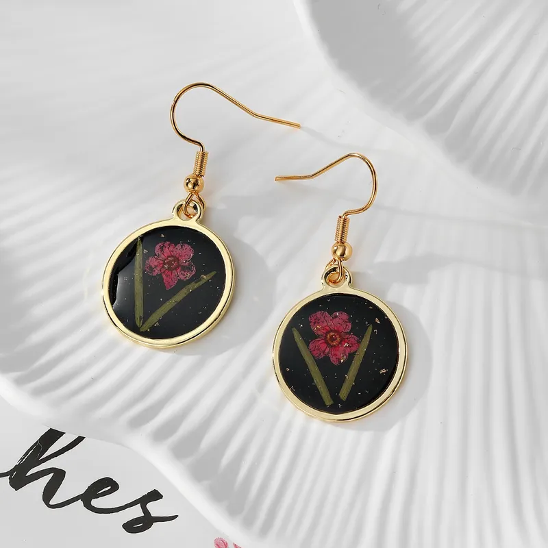 Resin Drop Earrings With Dried Flowers Stainless Steel Ear Hook