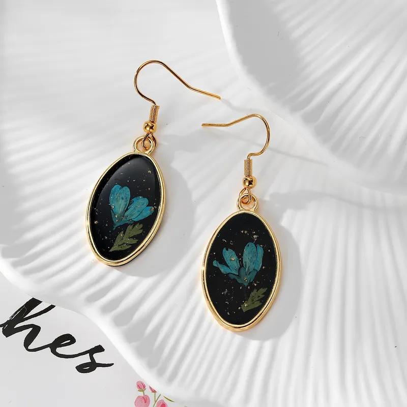 Resin Drop Earrings With Dried Flowers Stainless Steel Ear Hook